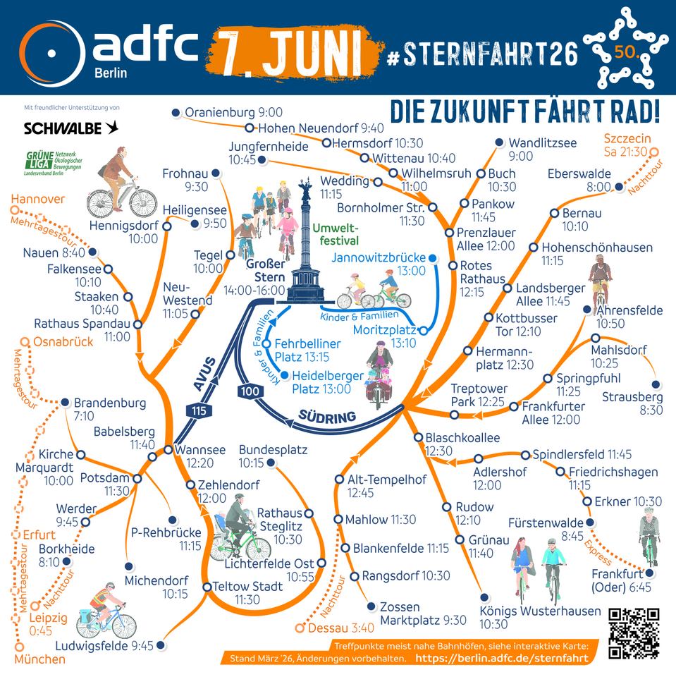 Routen zur Sternfahrt am 7. Juni 2026 Routen zur Sternfahrt am 7. Juni 2026